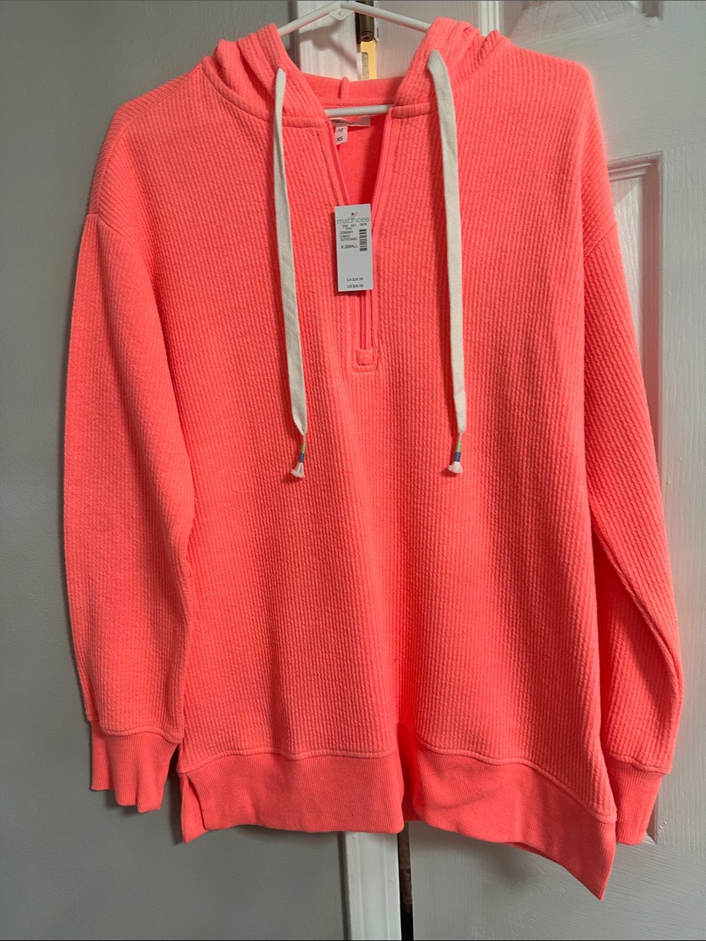 Maurices Coral Waffle-Knit Half-Zip Hoodie with White Drawstrings
